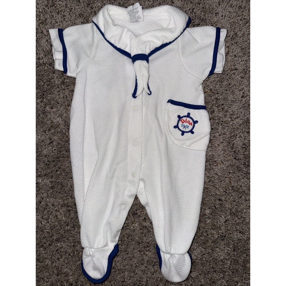Vtg Baby Dior Small (up to 11 Pounds) Sailor Collar White/Blue Nautical Sailing